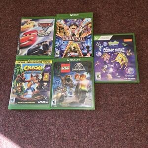 Xbox One S Games Lot Of 5 Cars Carnival Crash Bandicoot Lego Jurassic Sponge Bob